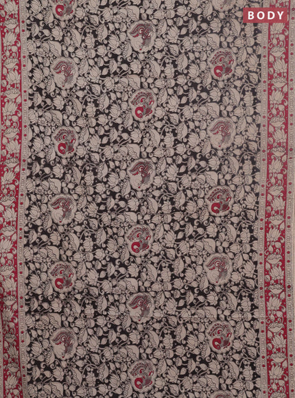 Kalamkari cotton saree black and pink with allover prints and printed border