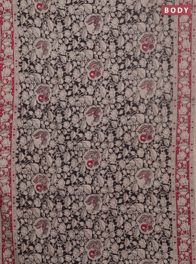 Kalamkari cotton saree black and pink with allover prints and printed border