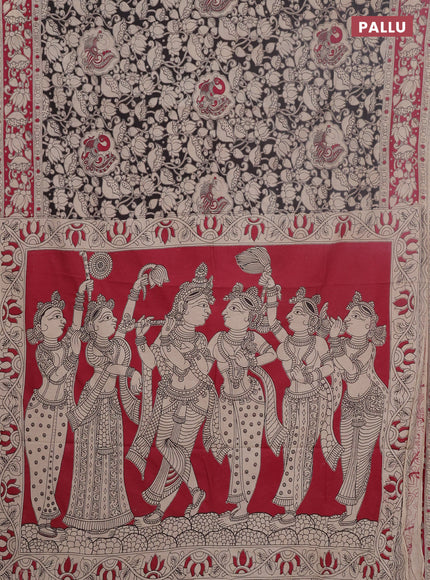 Kalamkari cotton saree black and pink with allover prints and printed border