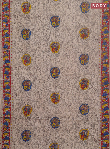 Kalamkari cotton saree beige and maroon with allover prints and printed border