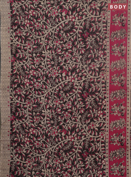 Kalamkari cotton saree black and pink with allover prints and printed border