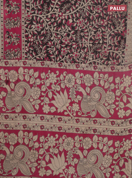Kalamkari cotton saree black and pink with allover prints and printed border