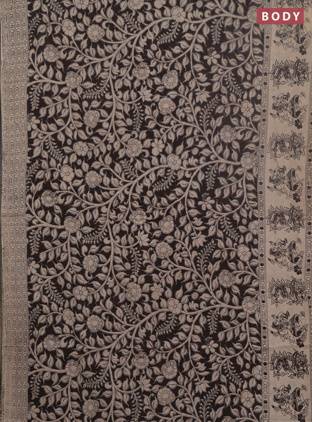 Kalamkari cotton saree black and beige with allover prints and printed border