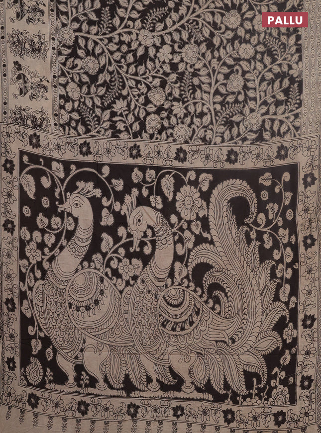 Kalamkari cotton saree black and beige with allover prints and printed border