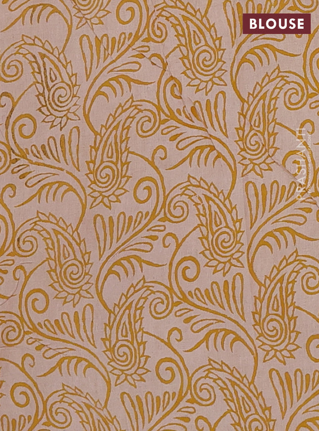 Kalamkari cotton saree beige and yellow with allover prints and printed border