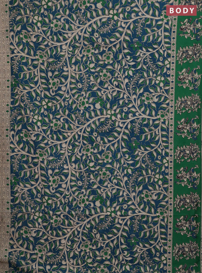 Kalamkari cotton saree teal green and green with allover prints and printed border