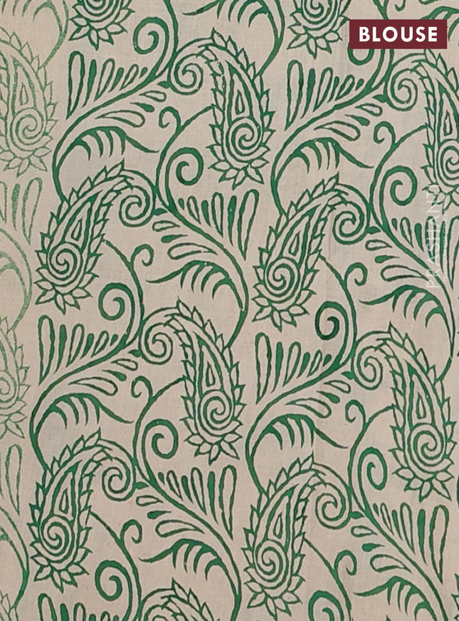 Kalamkari cotton saree teal green and green with allover prints and printed border