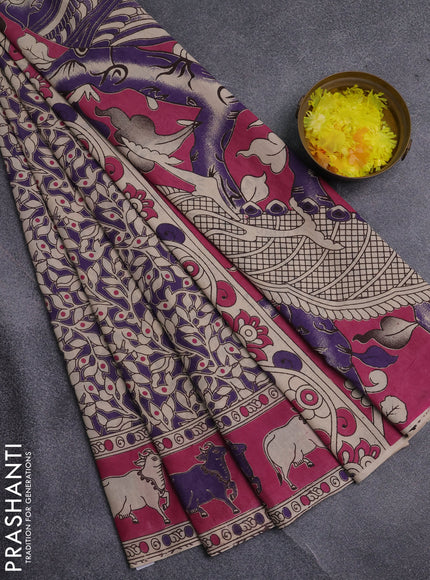 Kalamkari cotton saree violet and pink with allover prints and pichwai border