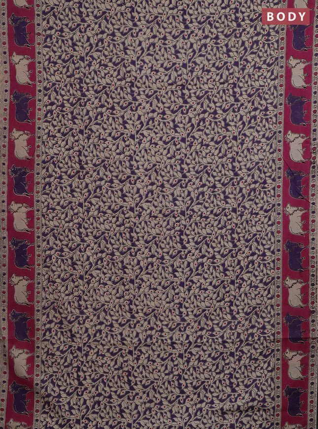 Kalamkari cotton saree violet and pink with allover prints and pichwai border