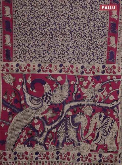 Kalamkari cotton saree violet and pink with allover prints and pichwai border
