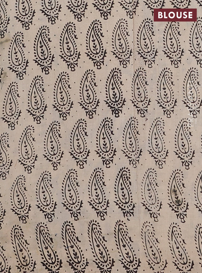 Kalamkari cotton saree blue and beige with allover prints and printed border