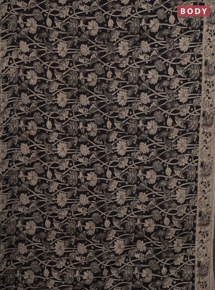 Kalamkari cotton saree black and beige with allover prints and printed border