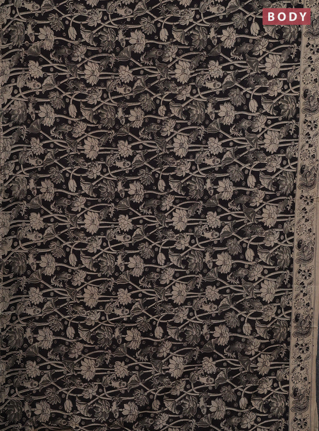 Kalamkari cotton saree black and beige with allover prints and printed border
