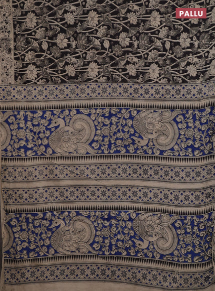 Kalamkari cotton saree black and beige with allover prints and printed border