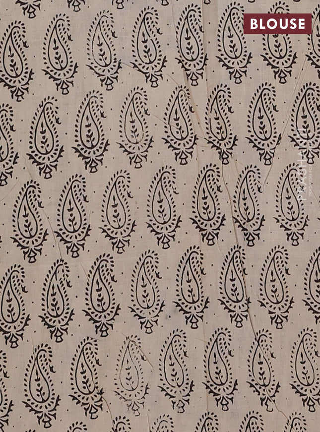 Kalamkari cotton saree black and beige with allover prints and printed border