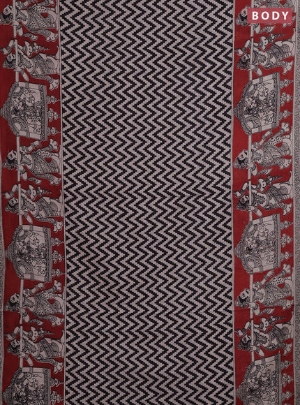 Kalamkari cotton saree black and maroon with allover zigzag prints and printed border