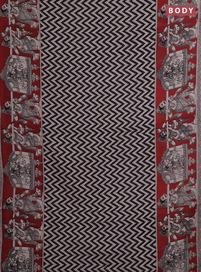 Kalamkari cotton saree black and maroon with allover zigzag prints and printed border