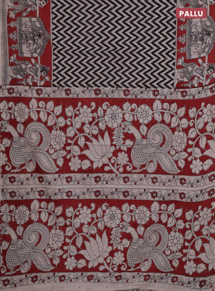 Kalamkari cotton saree black and maroon with allover zigzag prints and printed border
