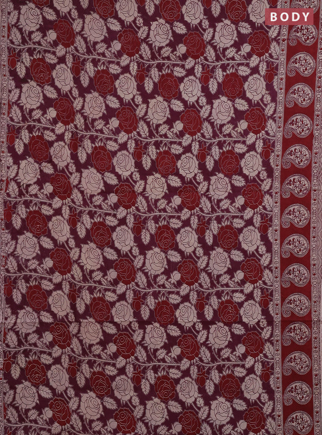 Kalamkari cotton saree wine shade and maroon with allover prints and printed border