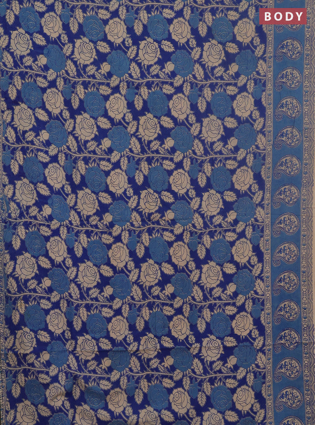 Kalamkari cotton saree blue and light green with allover prints and printed border