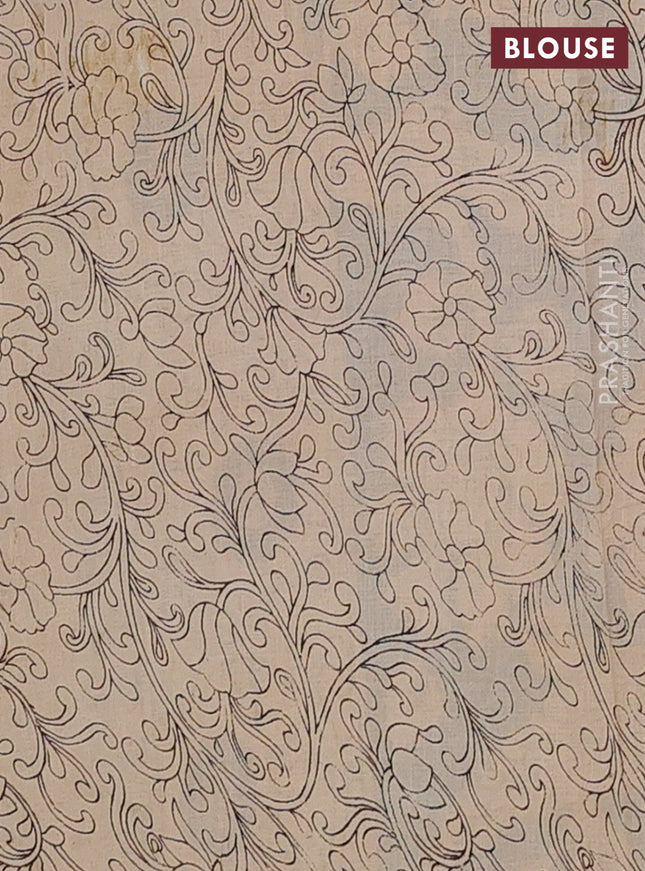 Kalamkari cotton saree blue and light green with allover prints and printed border