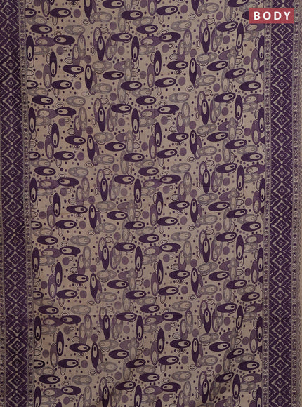 Kalamkari cotton saree lavender and beige with allover geomatric prints and printed border