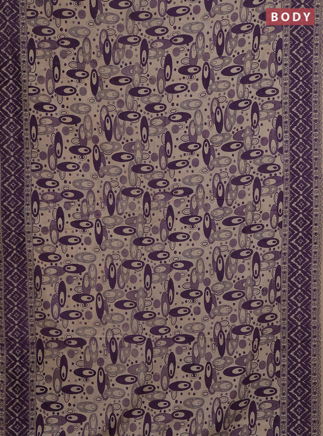 Kalamkari cotton saree lavender and beige with allover geomatric prints and printed border