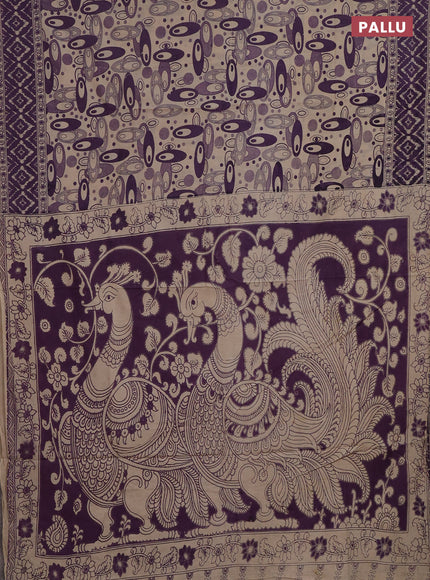 Kalamkari cotton saree lavender and beige with allover geomatric prints and printed border