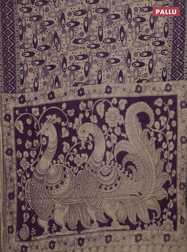 Kalamkari cotton saree lavender and beige with allover geomatric prints and printed border