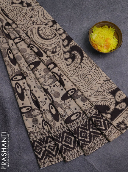 Kalamkari cotton saree black and beige with allover geomatric prints and printed border