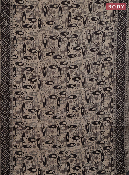 Kalamkari cotton saree black and beige with allover geomatric prints and printed border