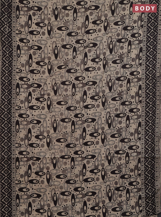 Kalamkari cotton saree black and beige with allover geomatric prints and printed border