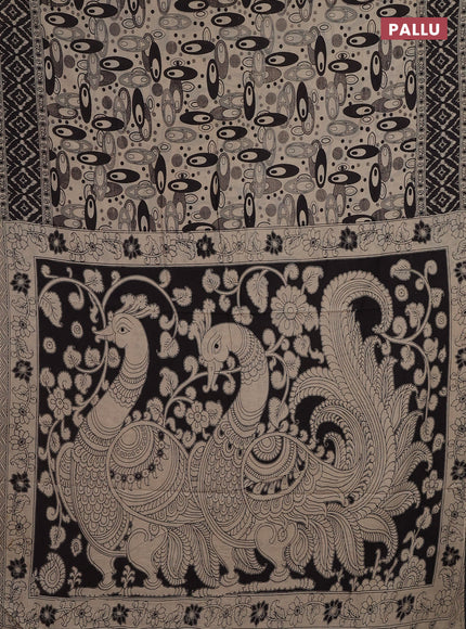 Kalamkari cotton saree black and beige with allover geomatric prints and printed border