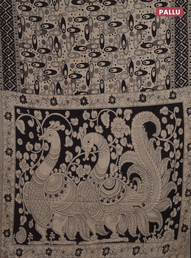 Kalamkari cotton saree black and beige with allover geomatric prints and printed border