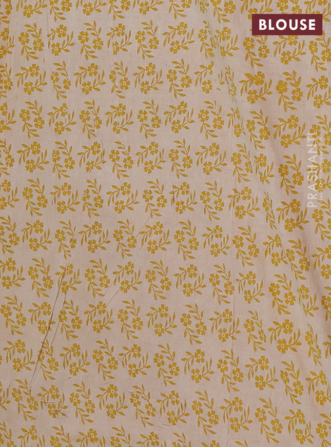 Kalamkari cotton saree yellow and beige with allover geomatric prints and printed border
