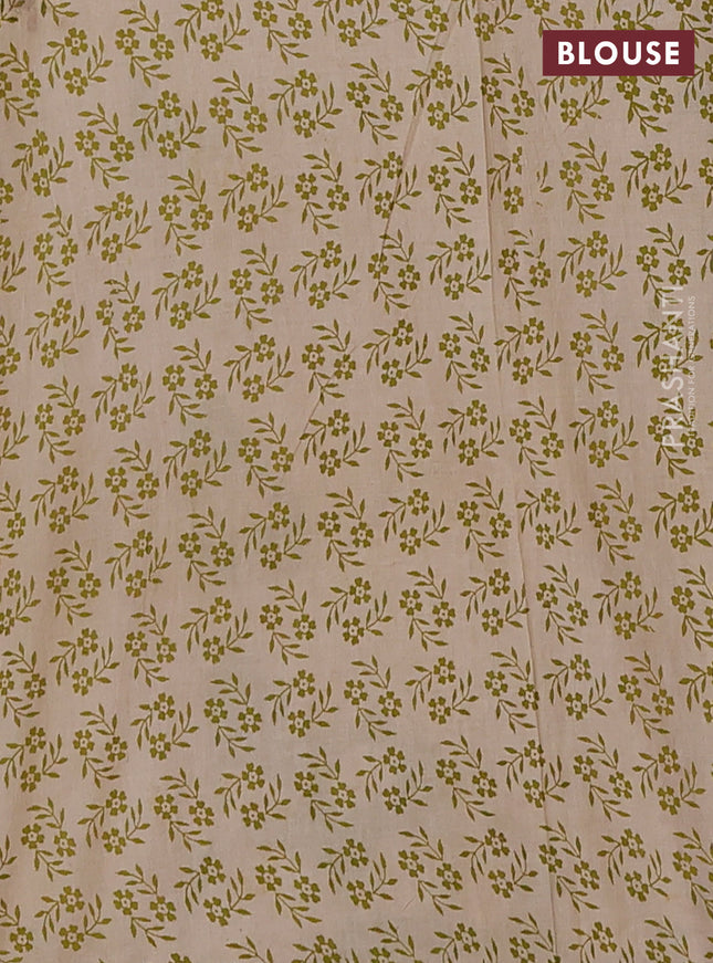 Kalamkari cotton saree light green and beige with allover geomatric prints and printed border