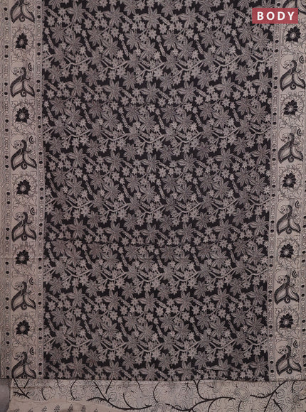 Kalamkari cotton saree black and beige with allover prints and printed border