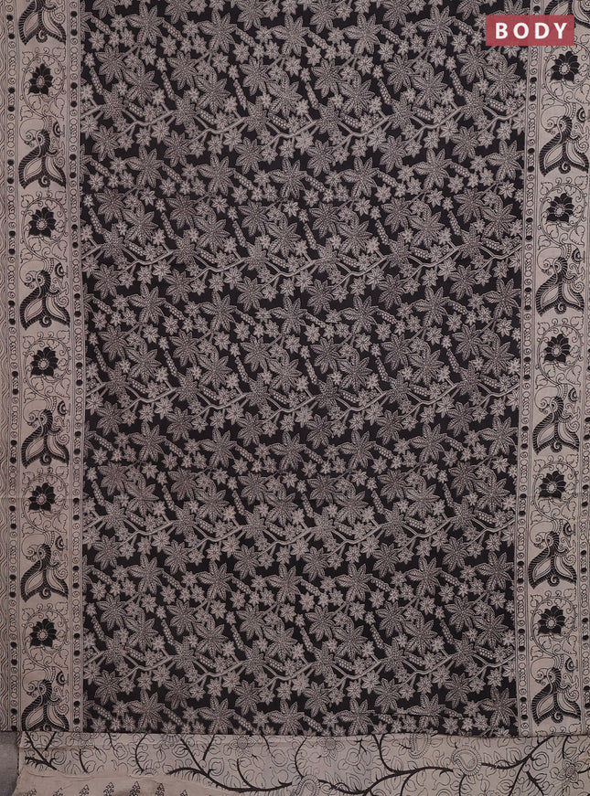 Kalamkari cotton saree black and beige with allover prints and printed border