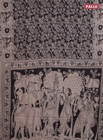 Kalamkari cotton saree black and beige with allover prints and printed border