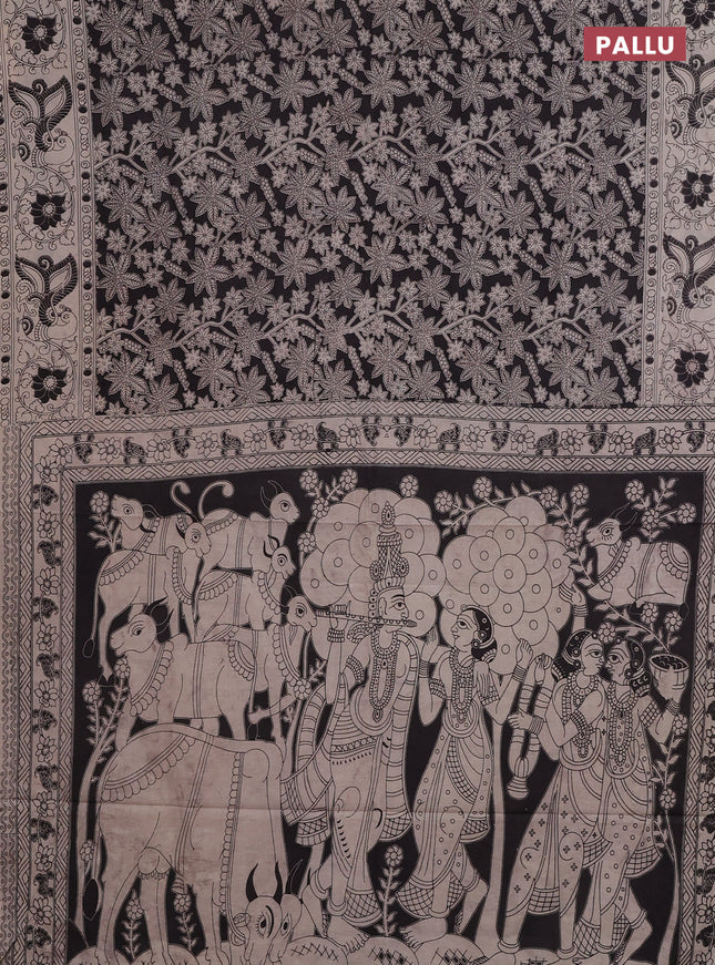 Kalamkari cotton saree black and beige with allover prints and printed border