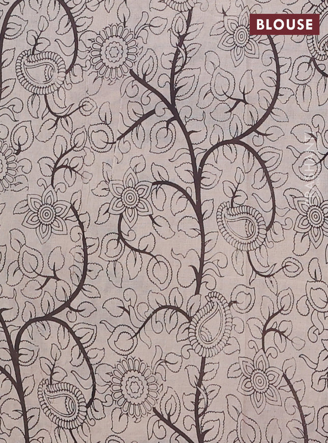 Kalamkari cotton saree black and beige with allover prints and printed border
