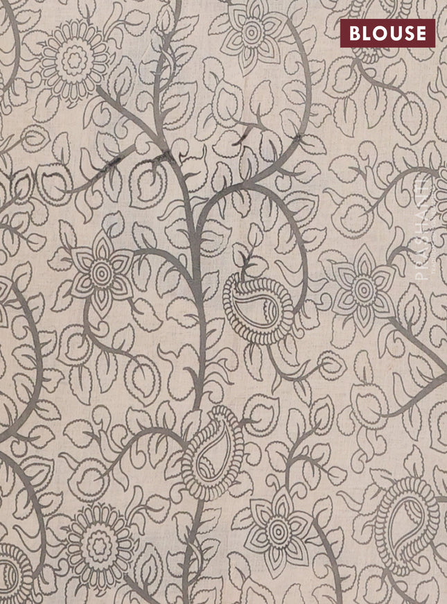 Kalamkari cotton saree light green and grey with allover prints and printed border