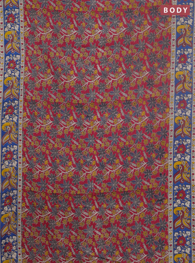 Kalamkari cotton saree pink shade and blue with allover prints and printed border