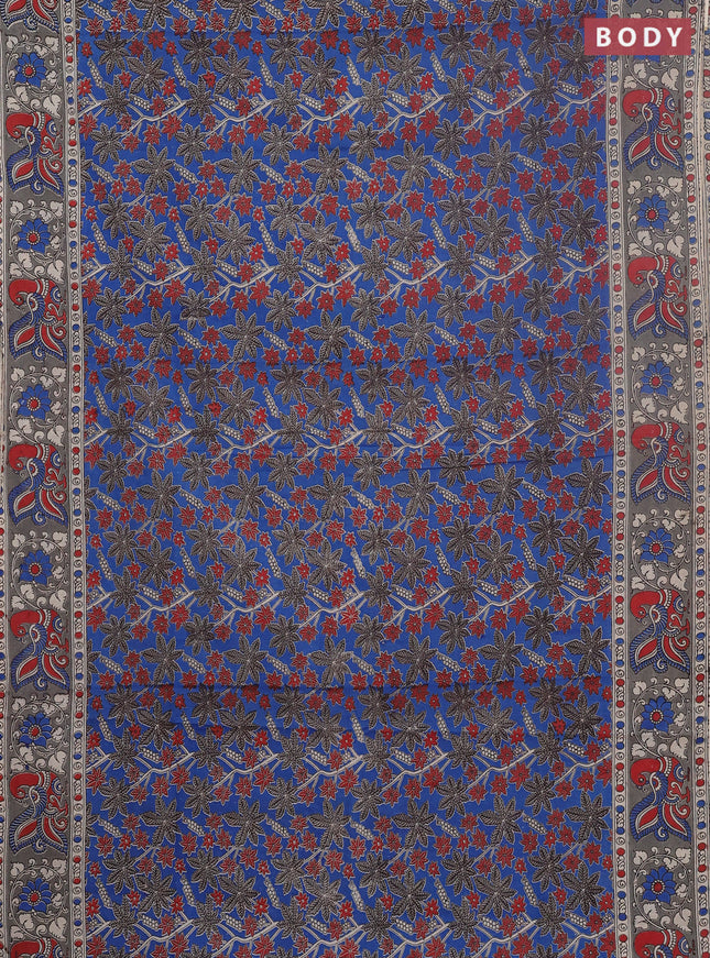Kalamkari cotton saree blue and grey with allover prints and printed border
