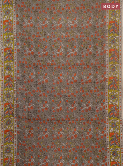 Kalamkari cotton saree grey and light green with allover prints and printed border