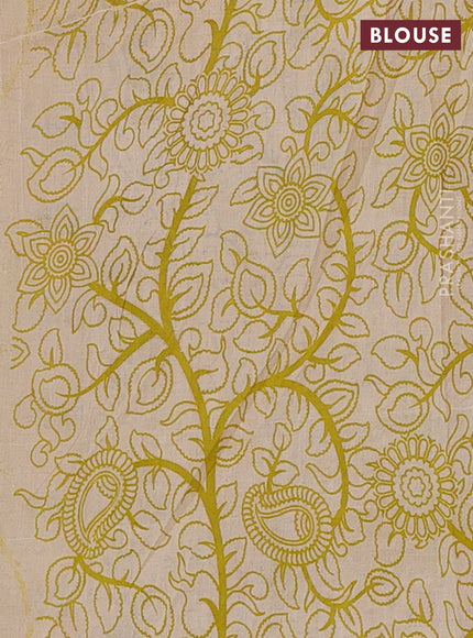 Kalamkari cotton saree grey and light green with allover prints and printed border