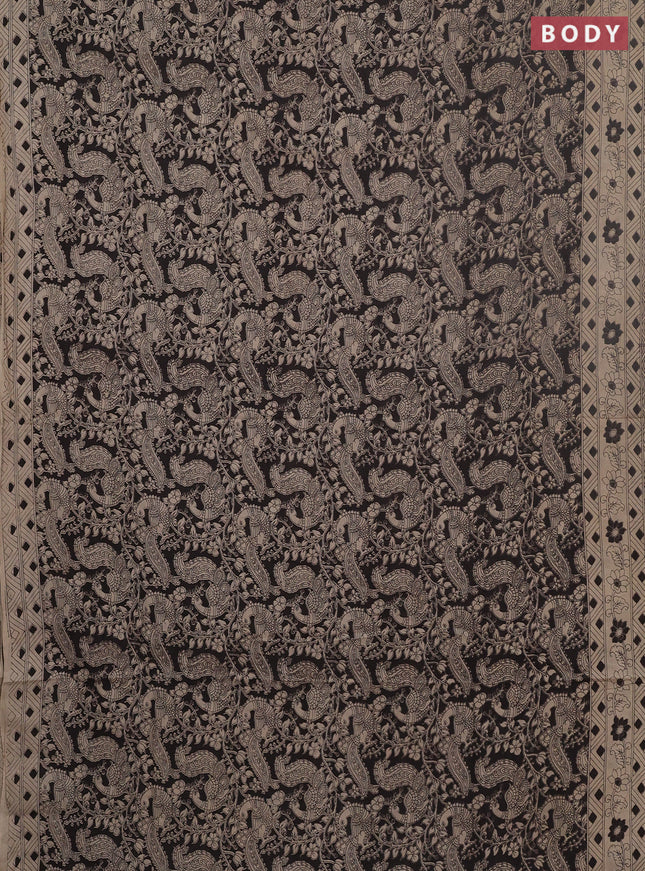 Kalamkari cotton saree black and beige with allover prints and printed border