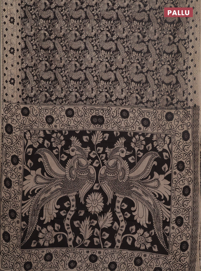 Kalamkari cotton saree black and beige with allover prints and printed border