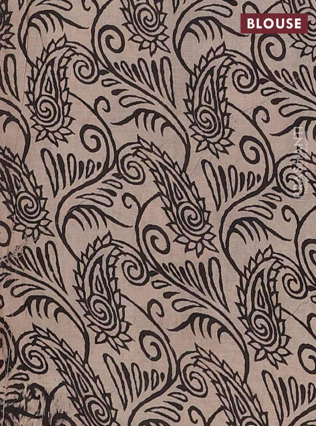 Kalamkari cotton saree black and beige with allover prints and printed border