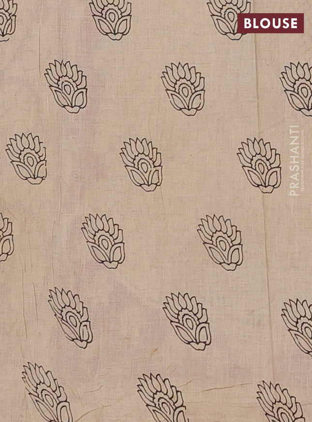 Kalamkari cotton saree black and pink with allover prints and printed border